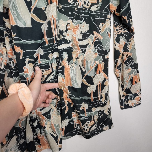 Vintage 70s Hippie Groovy Rockabilly Art Artist Rat Pack Button Polyester Shirt - Picture 7 of 7